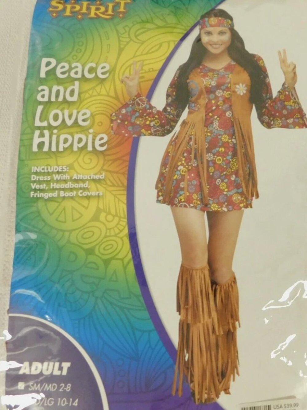 Spirit Store Adult Hippie Peace & Love Costume Dress Vest & Fringed Boot Covers